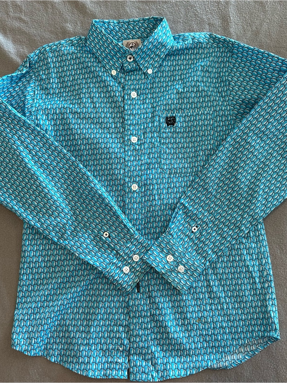 Cinch Boys Turquoise Geometric Button-Down Shirt